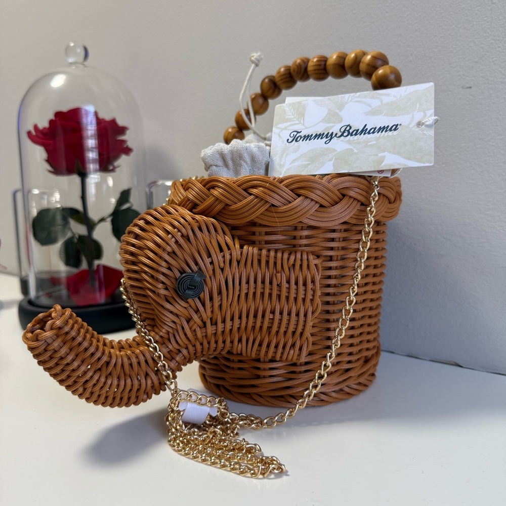 Tommy Bahama Elephant Wicker Bag with Gold Chain